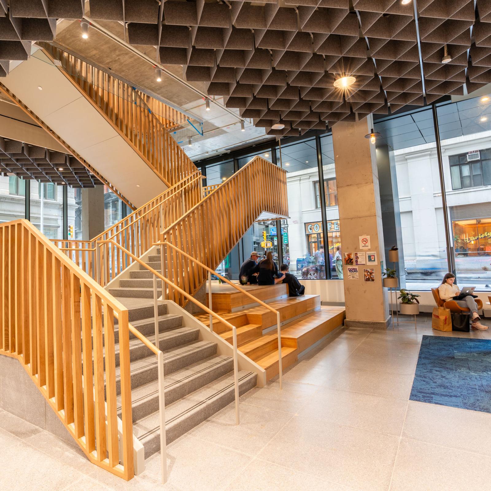 interior of the 15 beekman residence hall lobby