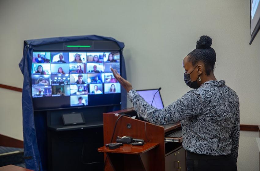 Pace professor teaching a zoom class