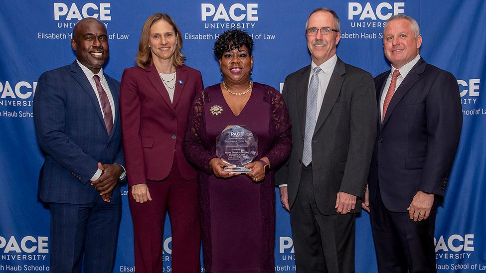 Horace E. Anderson Jr., Dean of the Elisabeth Haub School of Law at Pace University, Westchester County District Attorney Mimi Rocah, Bronx District Attorney Darcel D. Clark, Tony Jordan, NY Washington County District Attorney and Robert S. Tucker, Chairman and CEO of T&M.