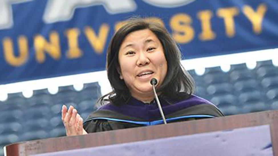 Congresswoman Grace Meng delivering Haub Law Commencement address