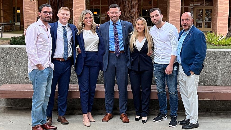 The Haub Law team consisted of Kathryn Facelle (3L), Michael McNally (3L), Kimberly Abrahall (2L), and Liam Rattigan (2L) and was coached by alumni AJ Muller ’15 and Mike Luterzo ’20. Also pictured to the right is Professor Lou Fasulo.