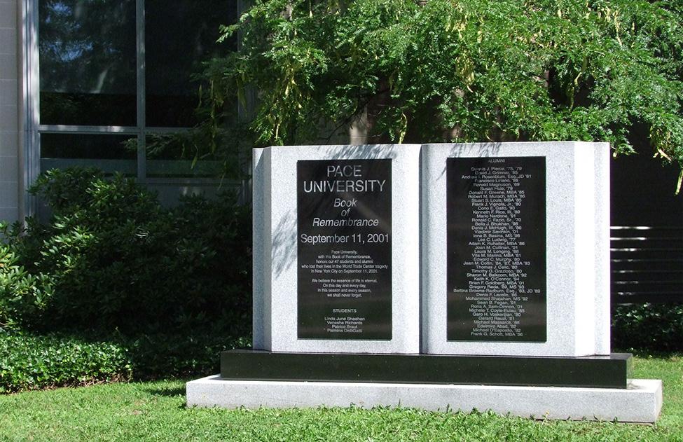 The 9/11 Open Book memorial on the Haub Law campus