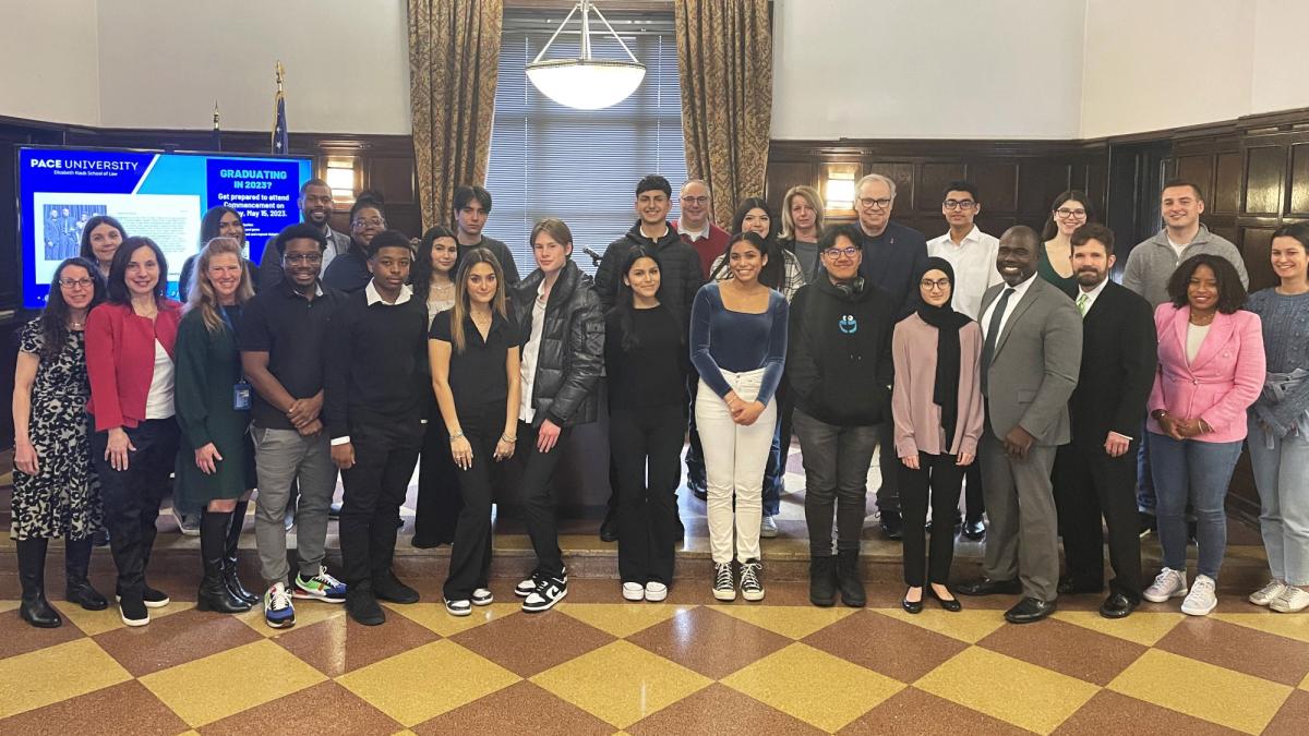 Group posing during Elisabeth Haub School of Law at Pace University Verizon Street Law Program