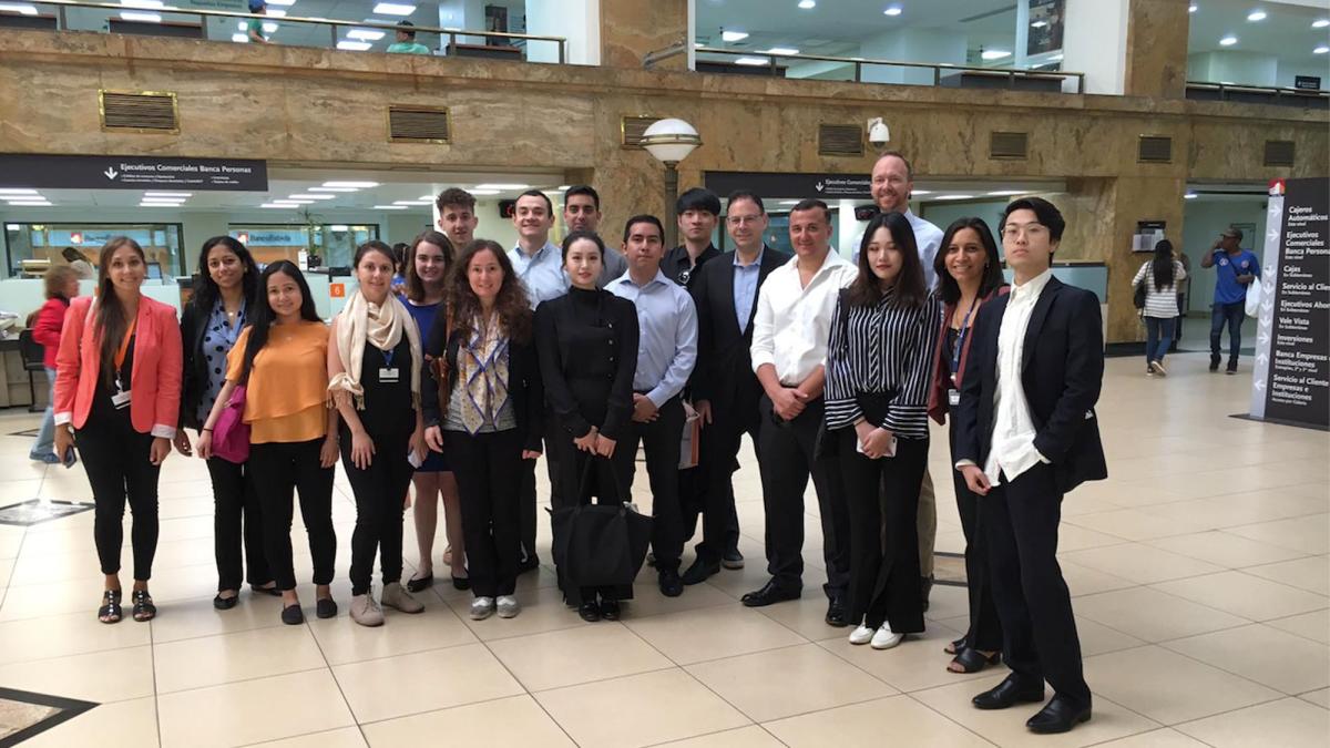 Lubin students at Banco Estado in Santiago, Chile during an international field study