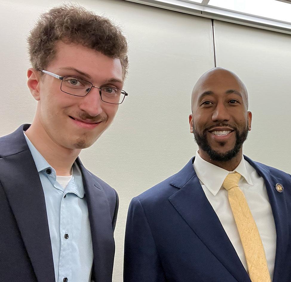 Pace University's Art student Jack Nierenberg in Albany with New York State Assemblyman Clyde Vanel