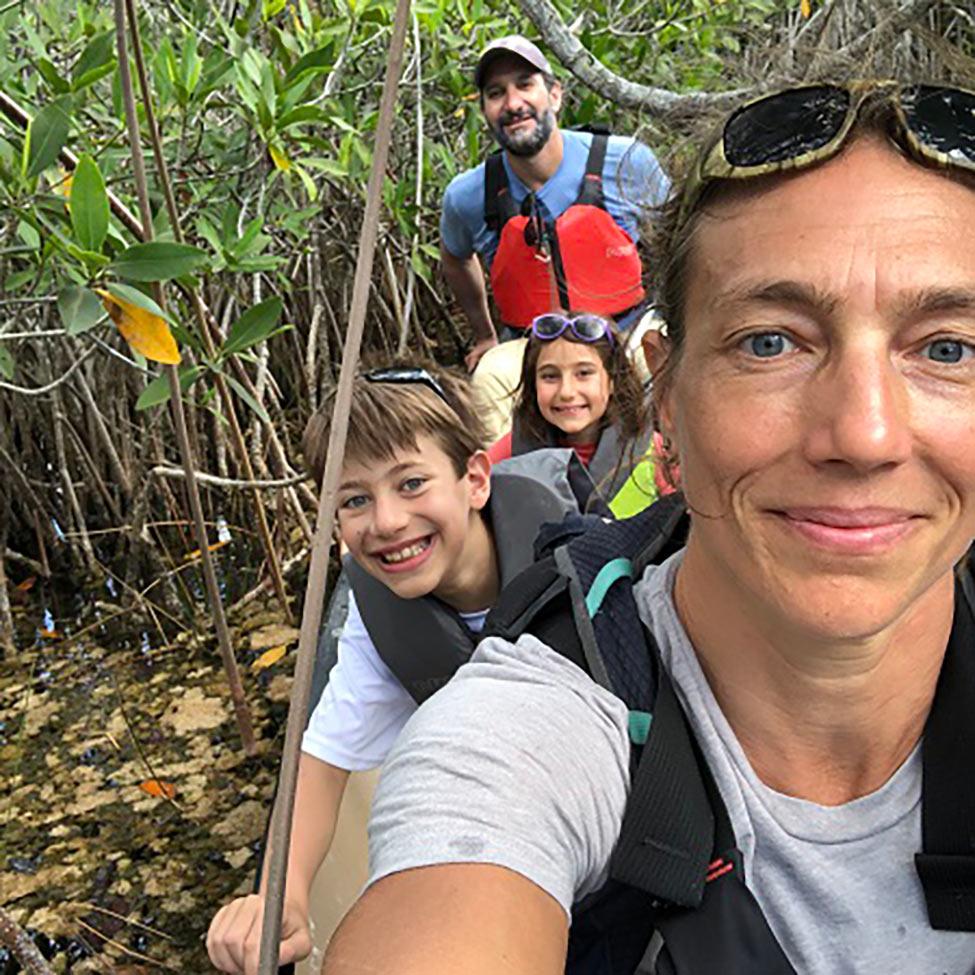 Katrina Kuh hiking with family in Everglades National Park