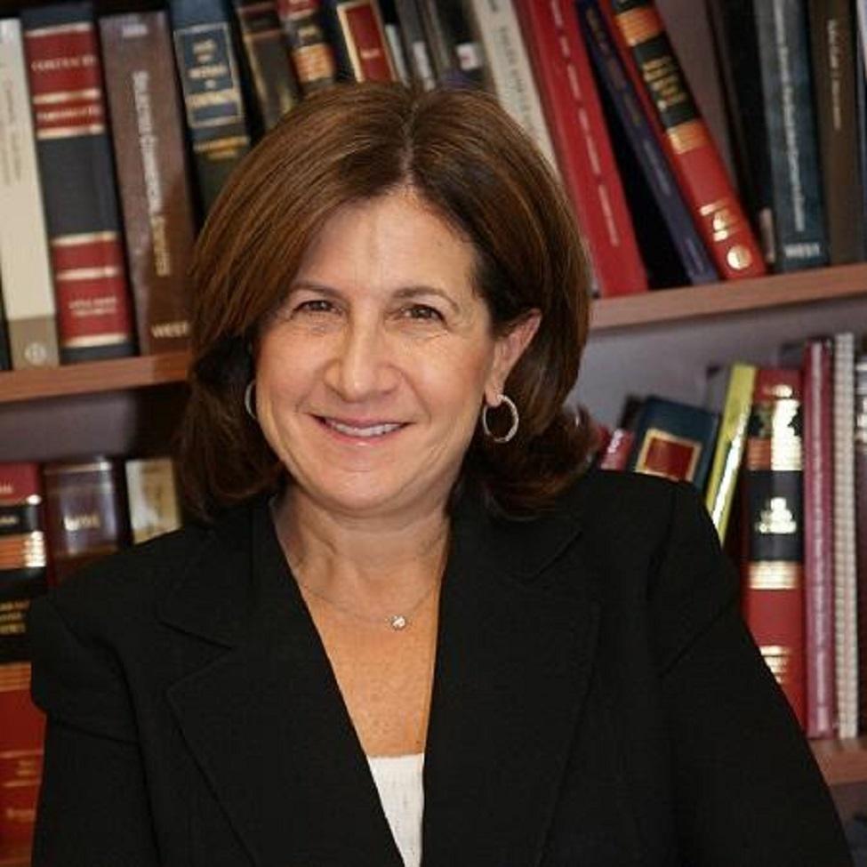 Elisabeth Haub School of Law at Pace University Professor Leslie Garfield Tenzer pictured in front of a bookcase