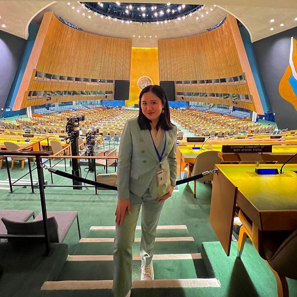 Elisabeth Haub School of Law student ThuLan Pham standing inside the UN
