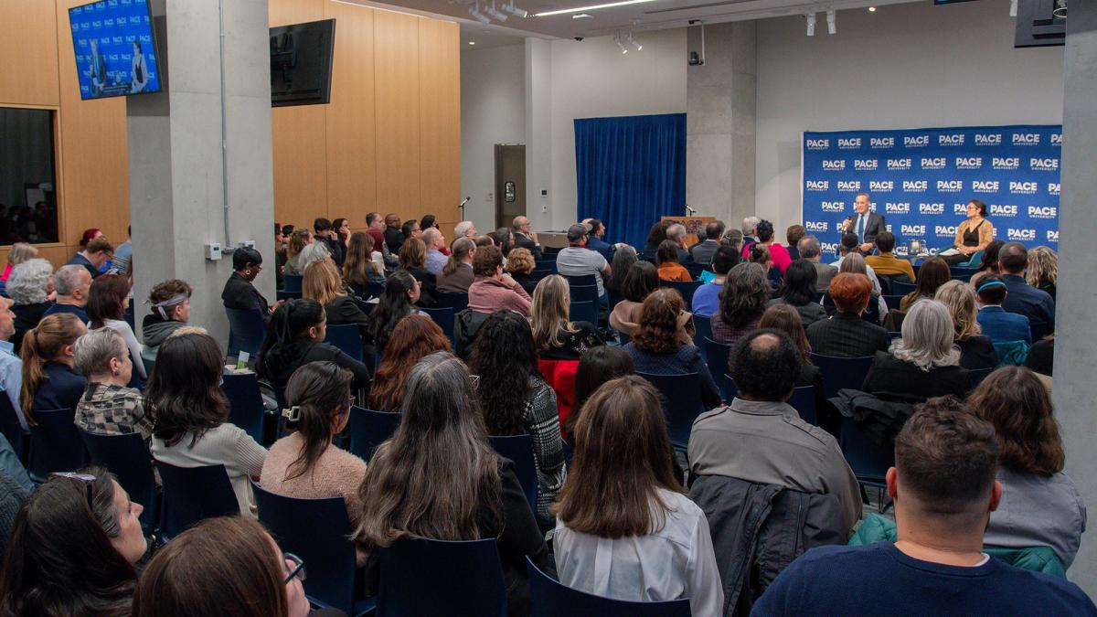 Students and Faculty gathering for a Future of Humanities event held at Pace on March 4, 2024