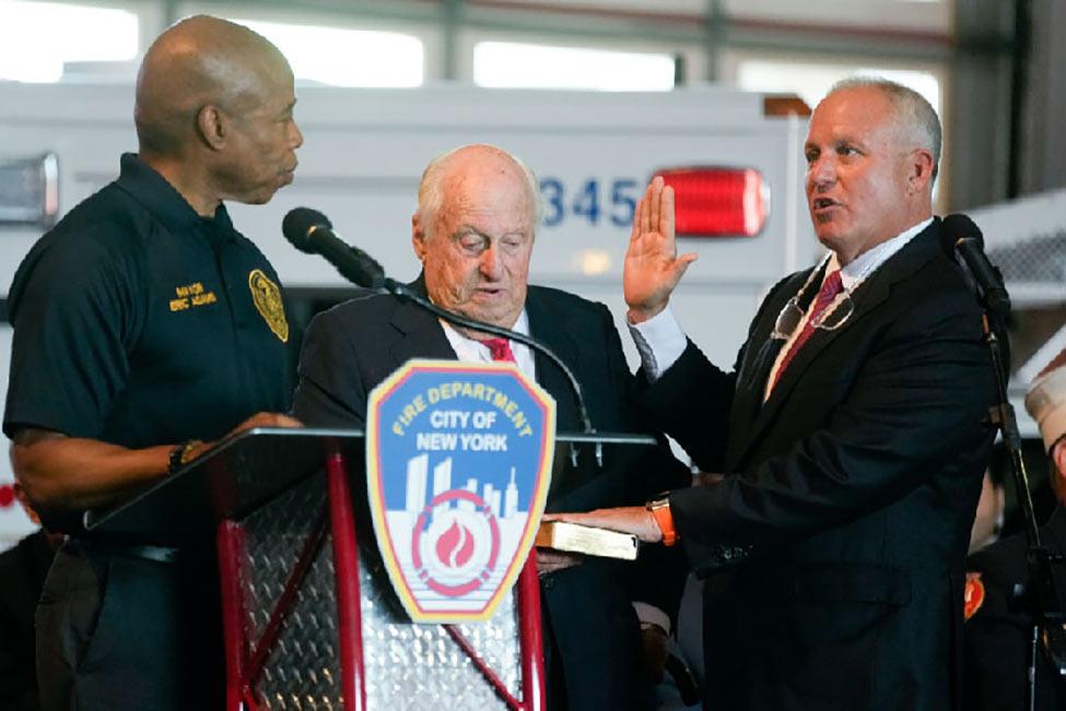 Robert Tucker being sworn in as the 35th Fire Commissioner of FDNY