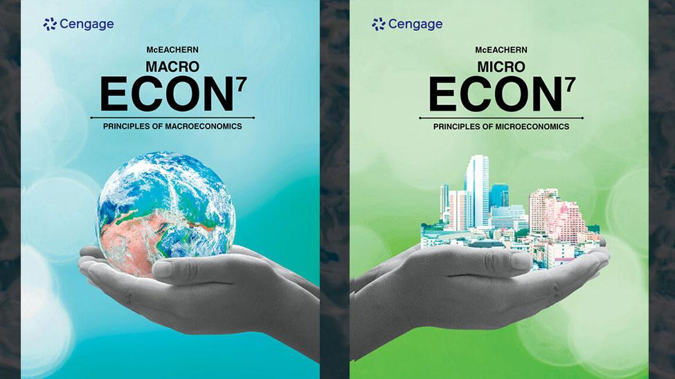 Two book covers showing Principles of Microeconomics and Principles of Macroeconomics featuring contributions from Pace University's Associate Professor of Economics Veronika Dolar, PhD