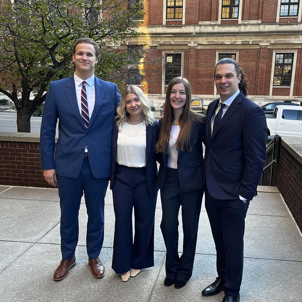 Elisabeth Haub School of Law students Julia Stueber, Maiya Aubry, Samson Bosco and James Page