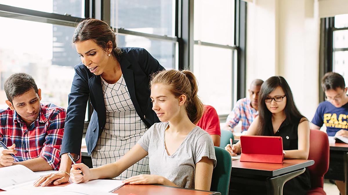 TESOL teacher instructing students in a classroom.