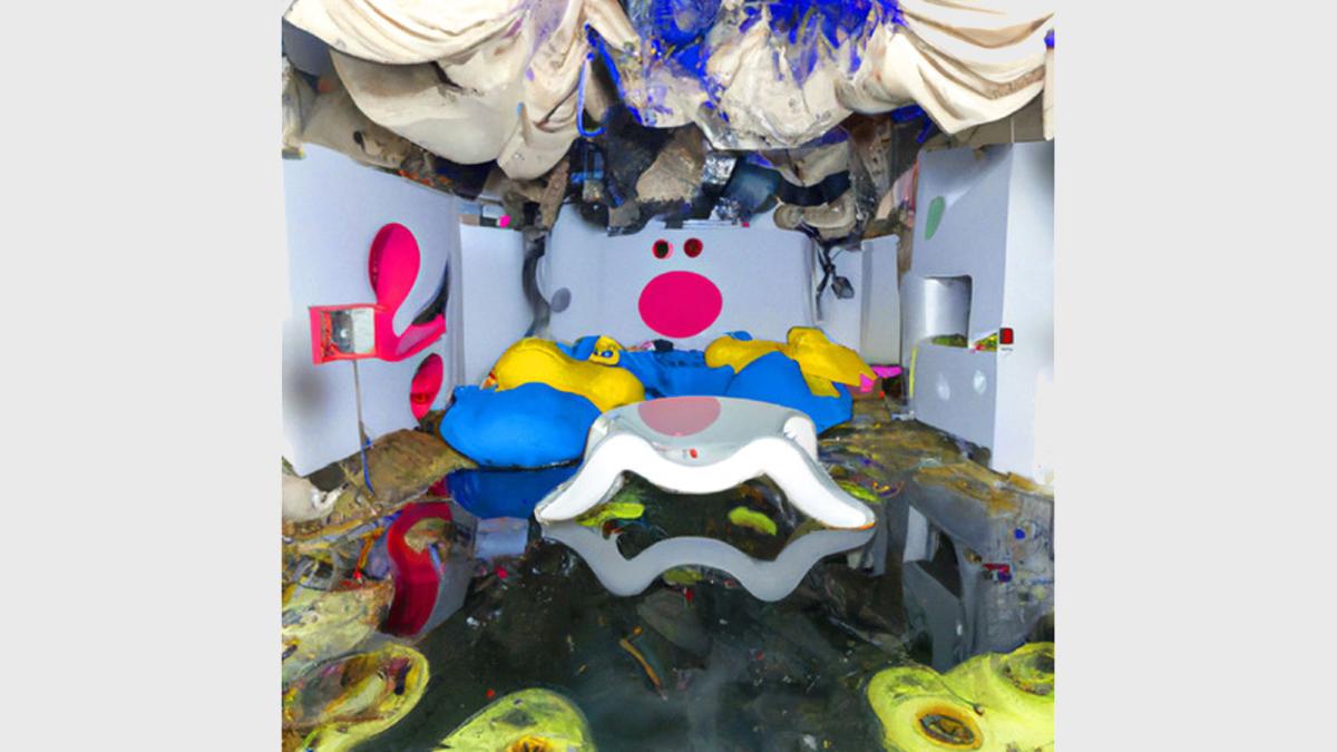 Abstract art titled #129 Flooded and Moldy Rooms: After Takashi Murakami by Pace University art faculty Will Pappenheimer