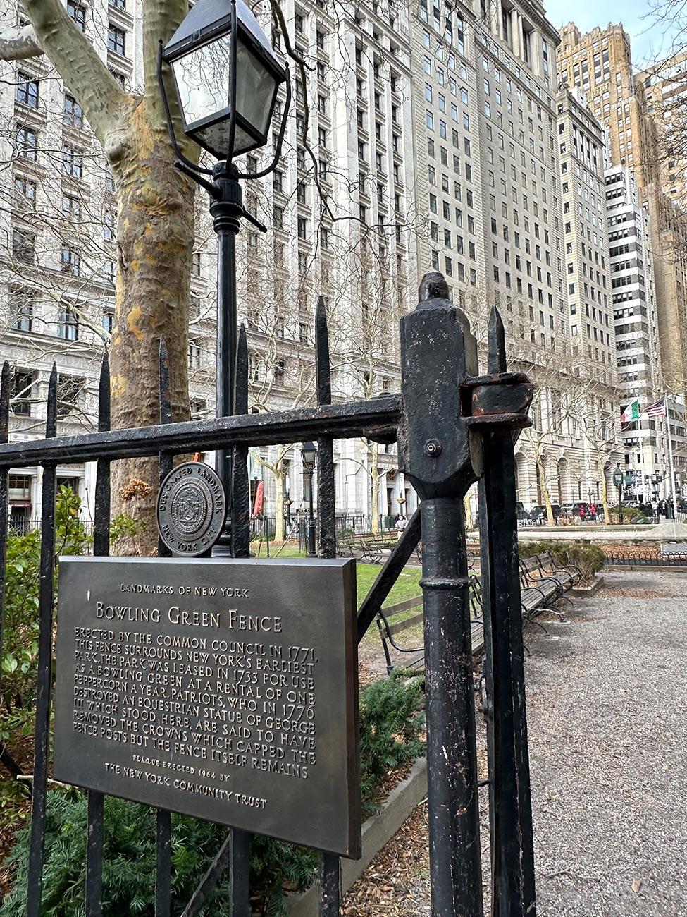 Fence at Bowling Green Park in Lower Manhattan