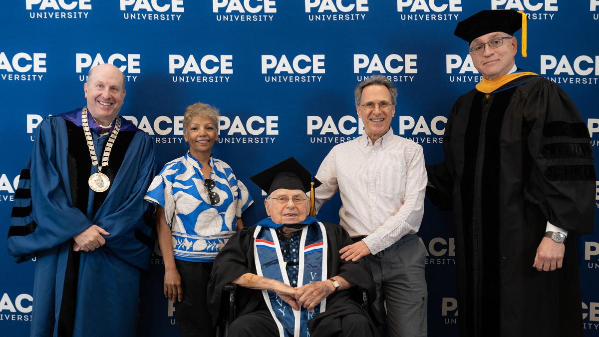 Pace University's alumni Arthur Grabiner ’50 at the 2025 Commencement ceremony.