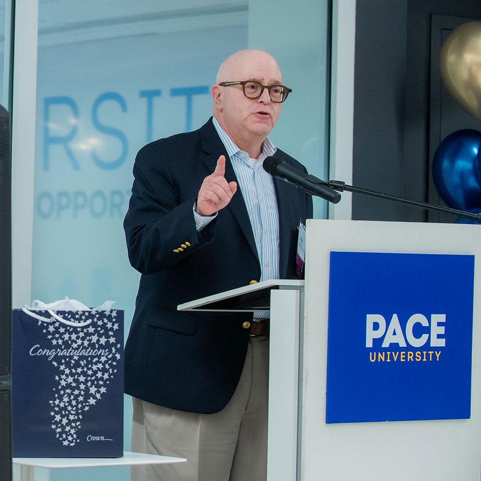 Pace Uniersity's Harry D. Mayo III ’61 ’78 Distinguished Service Award winner Gary Laermer '80.