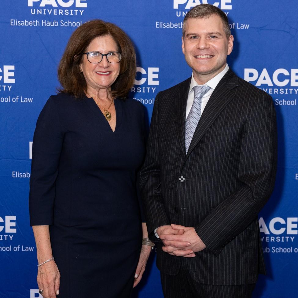 Elisabeth Haub School of Law at Pace University alumni Paul Humphreys '09 pictured with Professor Leslie Garfield Tenzer