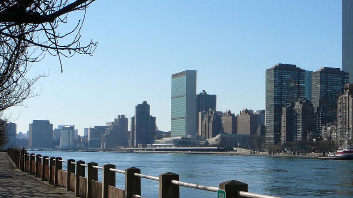 East River and the United Nations building in New York City