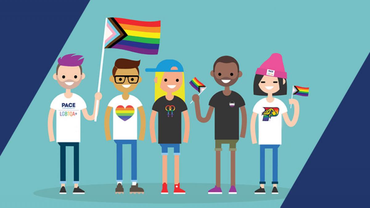 illustration of people with pride flags