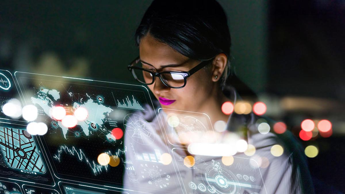 Woman working on a computer.