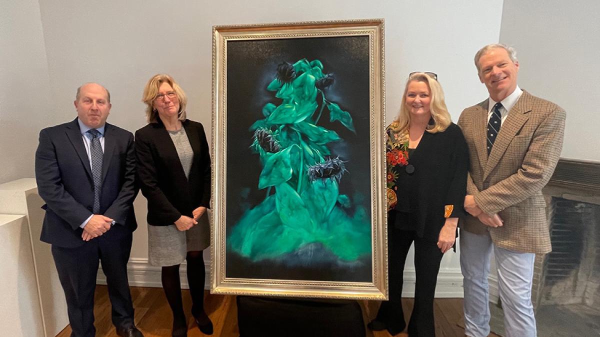 From left, Pace President Marvin Krislov, Anne Wakelee, senior director of development at Pace, and Kimberly and Steven Rockefeller at the Pace Art Gallery.