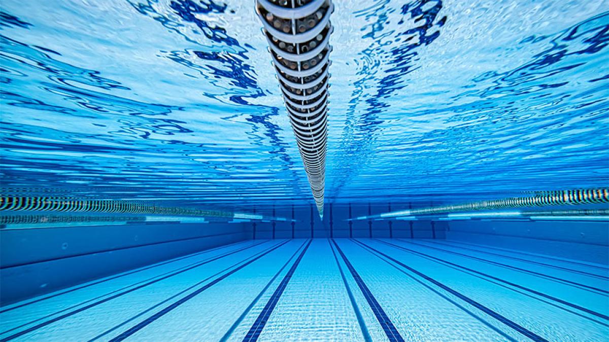 underwater view of an olympic swimming pool