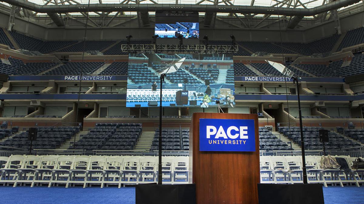 empty podium at commencement