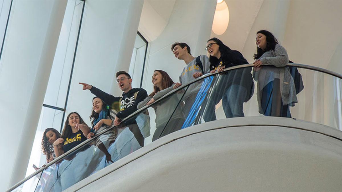 Pace students at the Oculus, a shopping mall at the World Trade Center complex in Manhattan