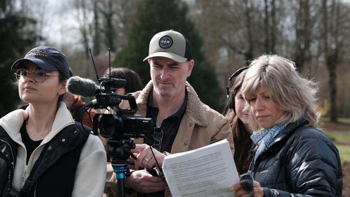 Jerry McKinstry behind the camera in Pace's documentary film class