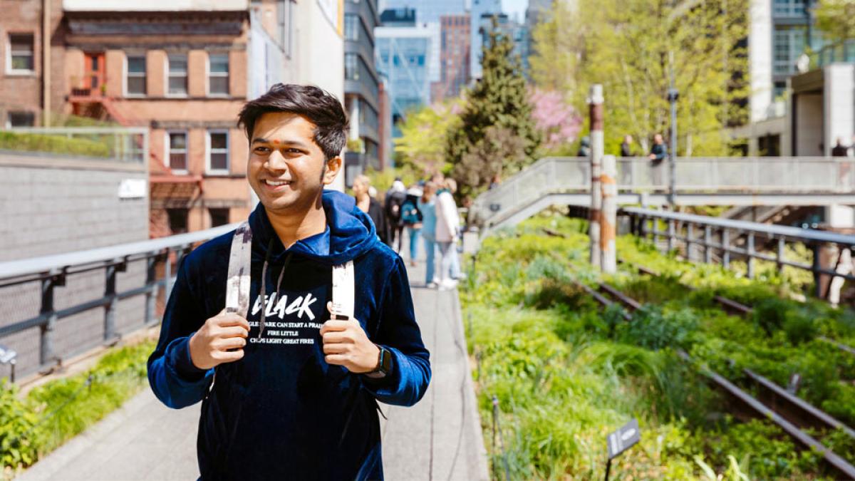 Shubham Madhavi walking in NYC. 