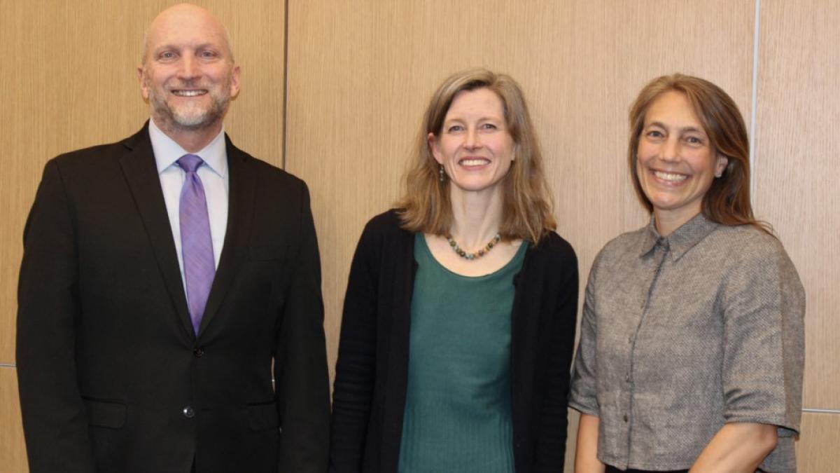 Professors James May and Katrina Kuh with Karenna Gore at Haub Law's Climate Constitutionalism Conference