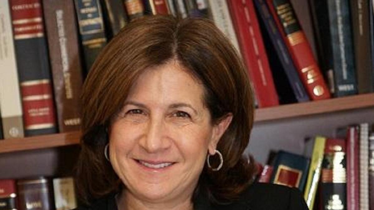 Elisabeth Haub School of Law at Pace University Professor Leslie Garfield Tenzer pictured in front of a bookcase