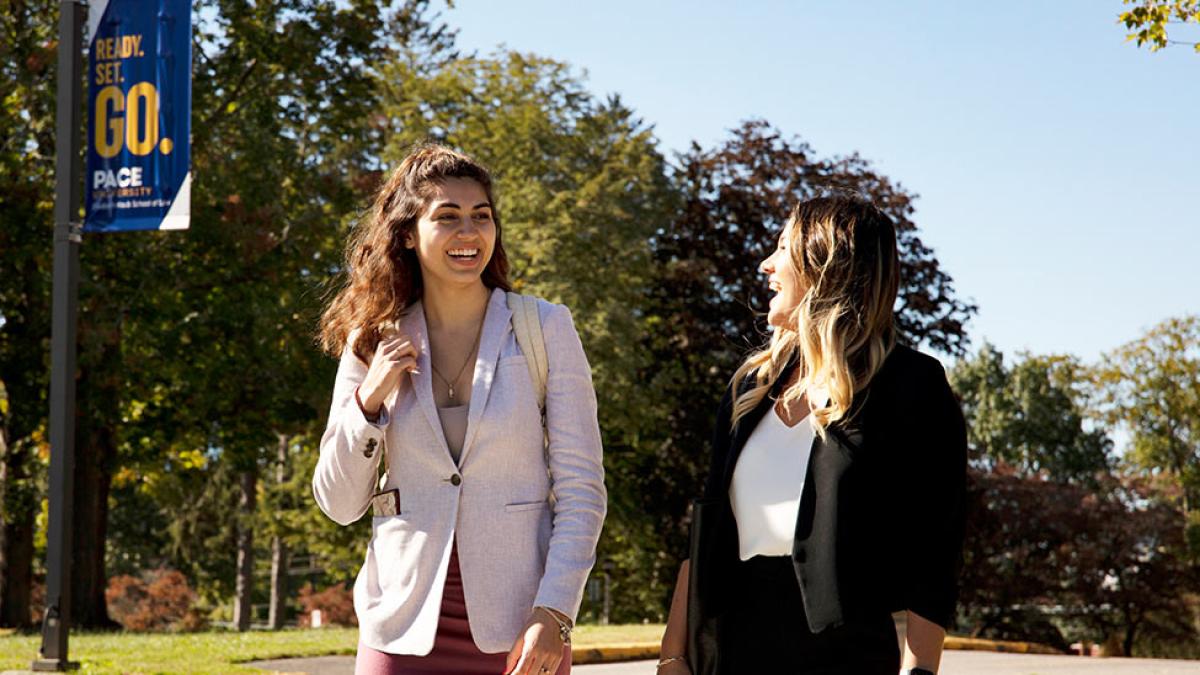 Students touring the campus of the Elisabeth Haub School of Law at Pace University