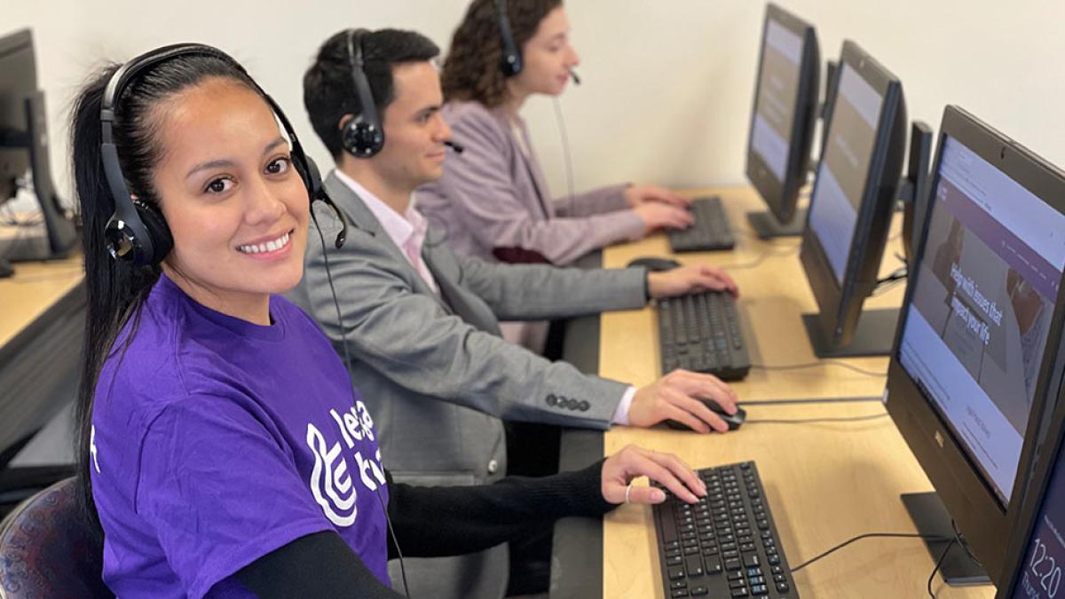 Elisabeth Haub School of Law students answering calls at Legal Hand Call in Center Serving Westchester