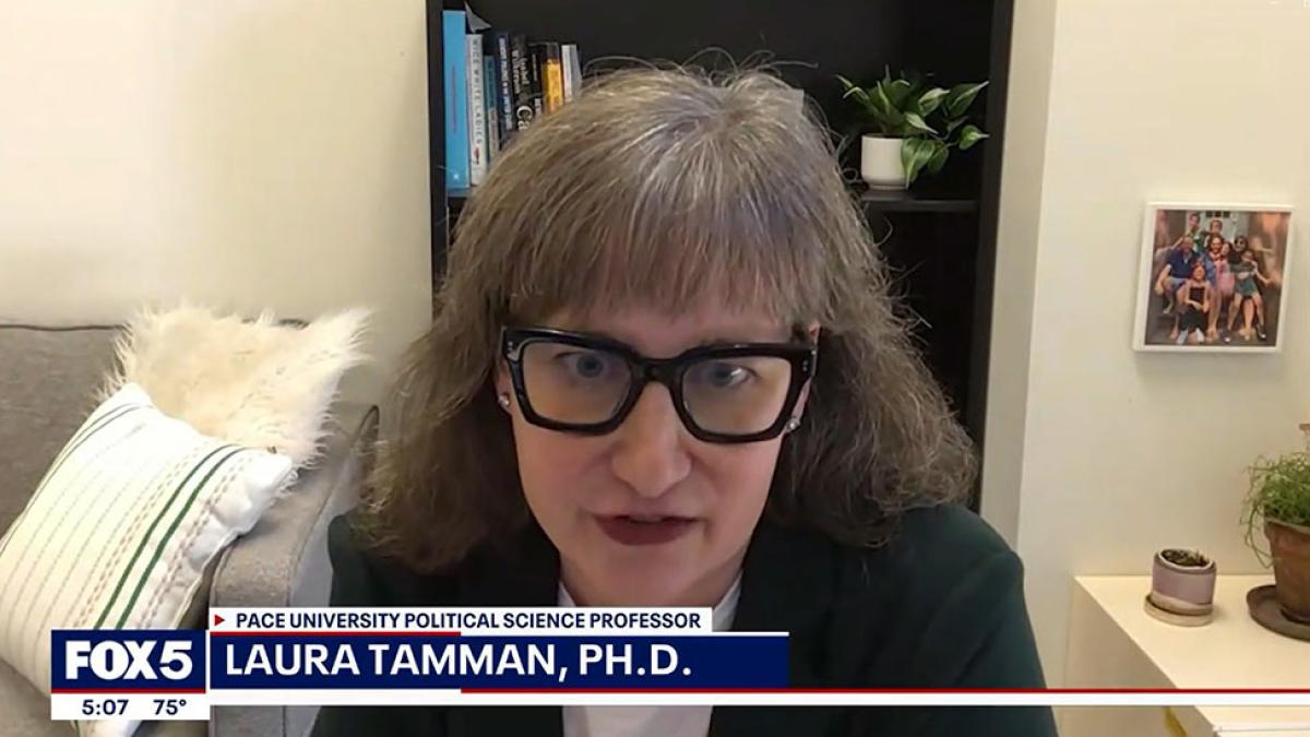 Pace University Political Science Professor Laura Tamman speaking on Fox 5 News