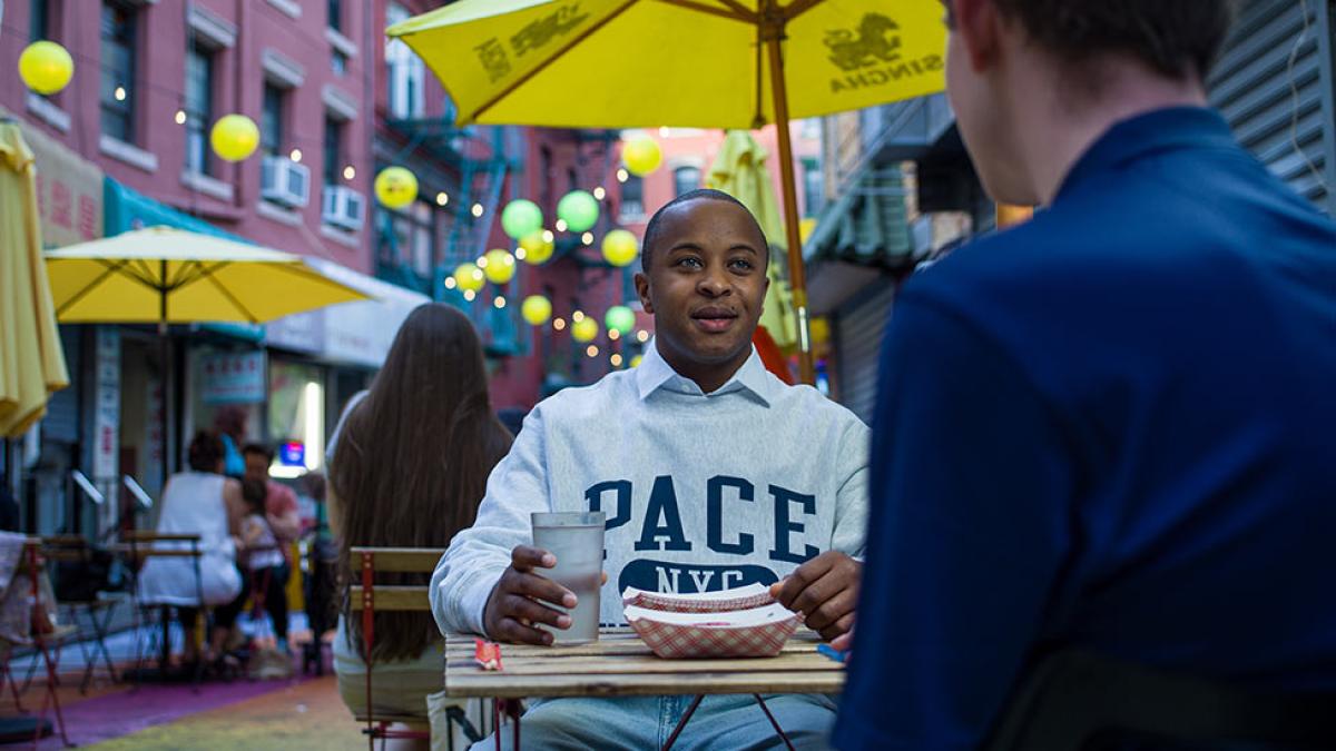 Pace University students enjoy a meal in Chinatown.