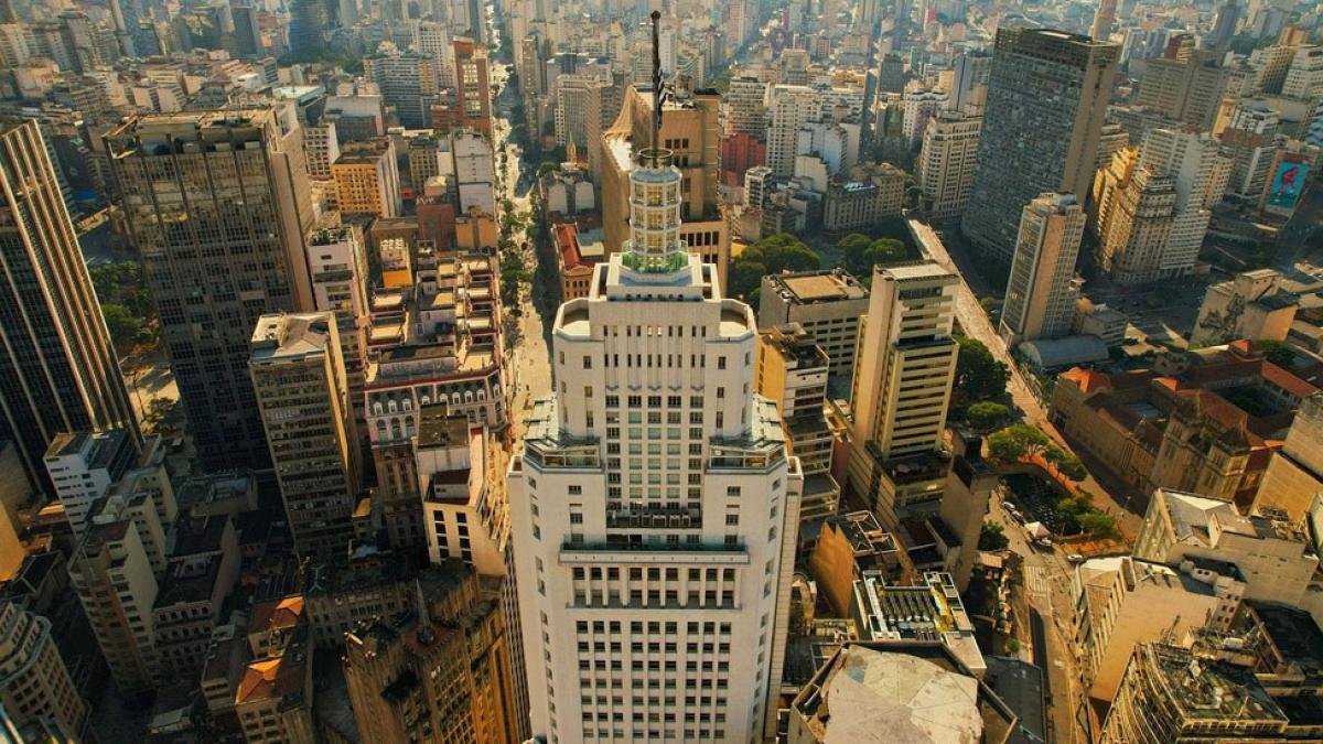 aerial view of city skyscrapers and buildings