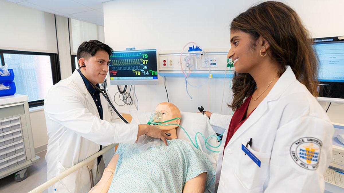 Pace University Physician Assistant students practicing in the Center for Healthcare Simulation