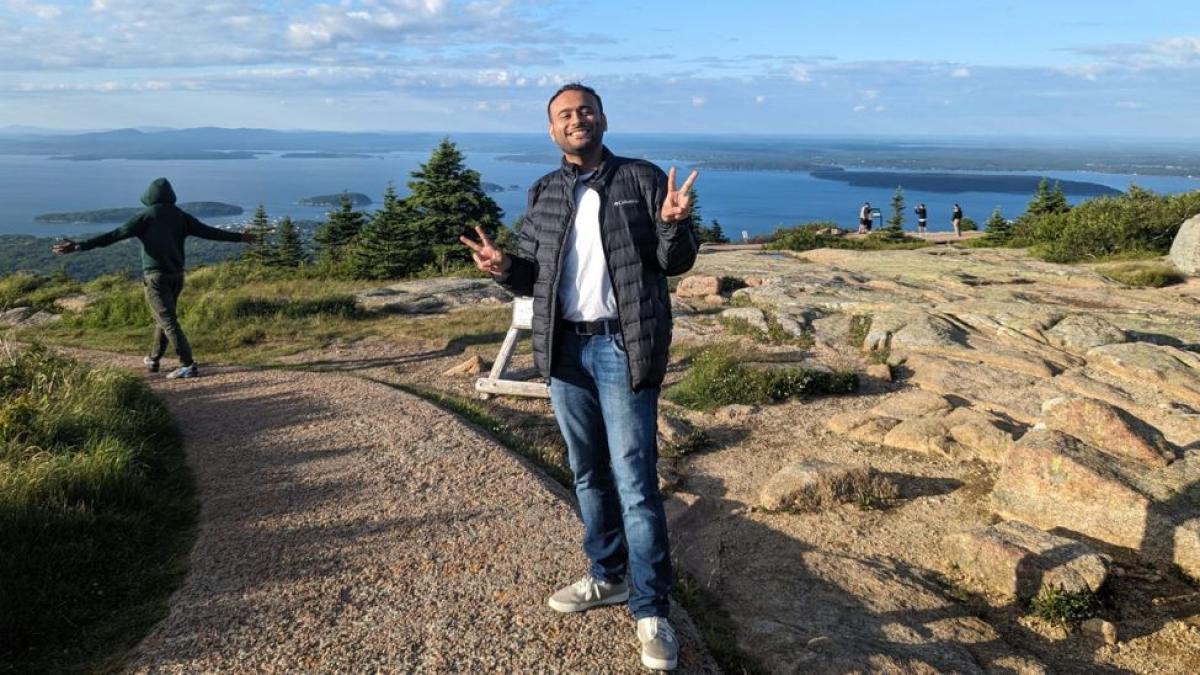 Akshay Nair, student at Pace University's Seidenberg School of CSIS posing for a photo in nature.