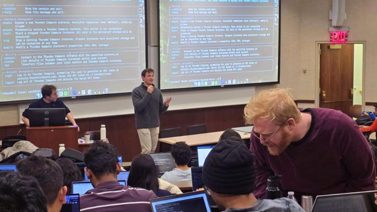 Seidenberg's Pace Data Science Club students sitting in a lecture hall and observing a computing presentation.