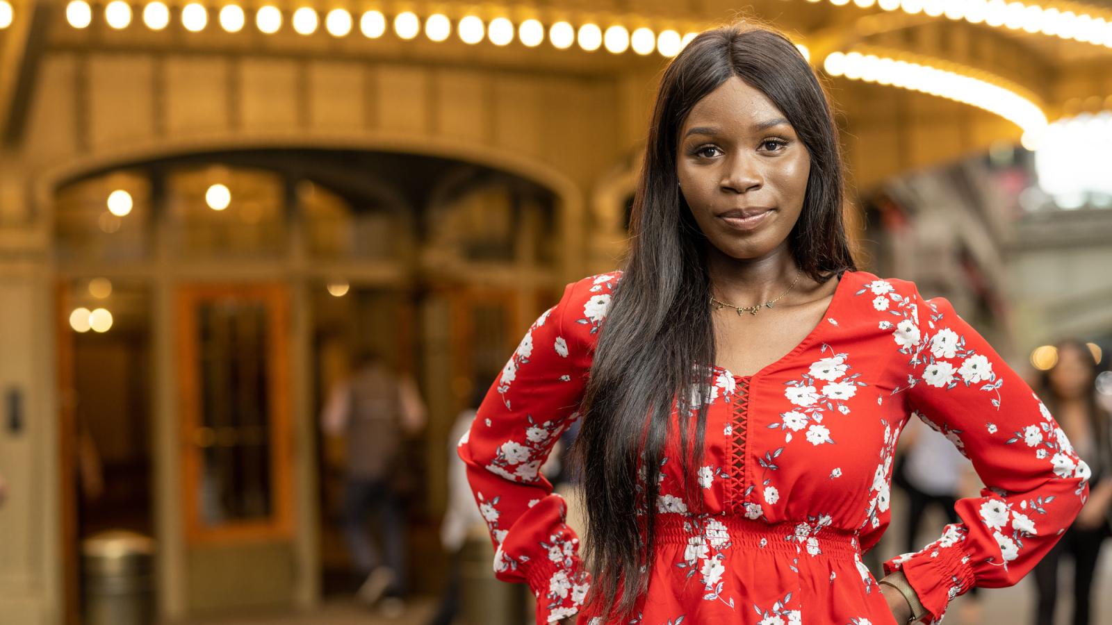 young woman at grand central station