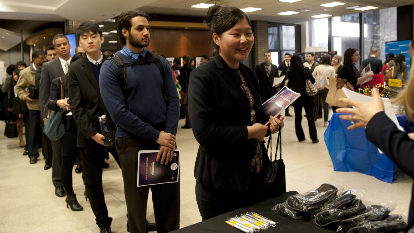 Lubin students attending a career fair on the New York City Campus
