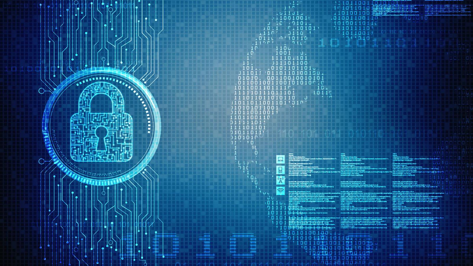 Programming code and picture of a lock.