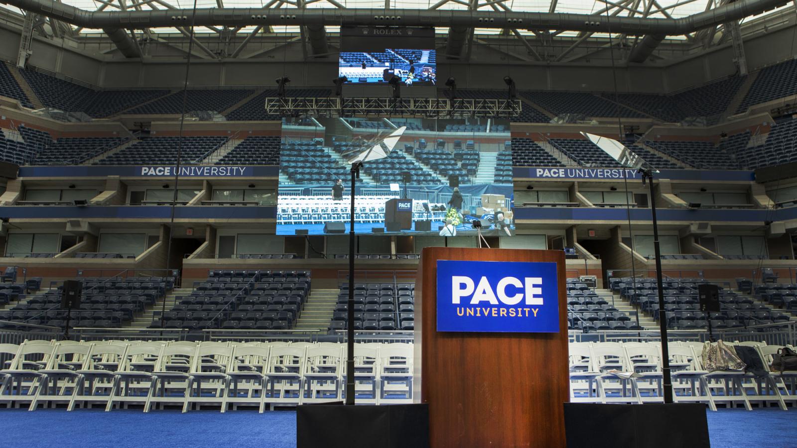 empty podium at commencement