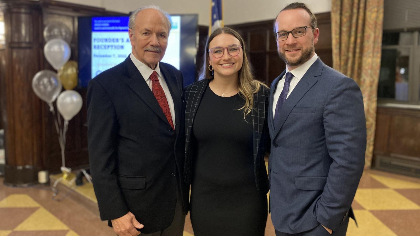 Professor John Nolon, student Bailey Andree, alumnus Taylor Palmer