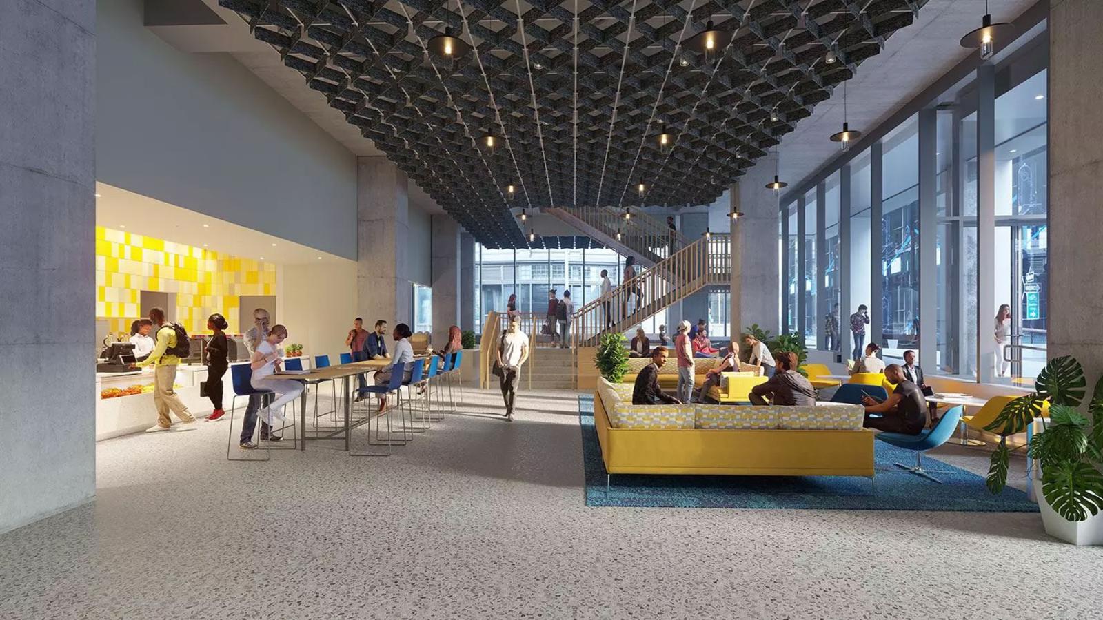 Rendering of the 15 beekman lobby on the Pace University New York City campus