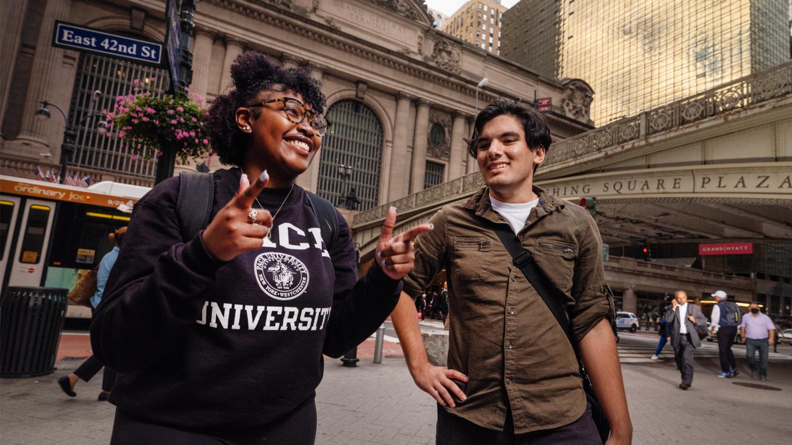 pace students walking in NYC