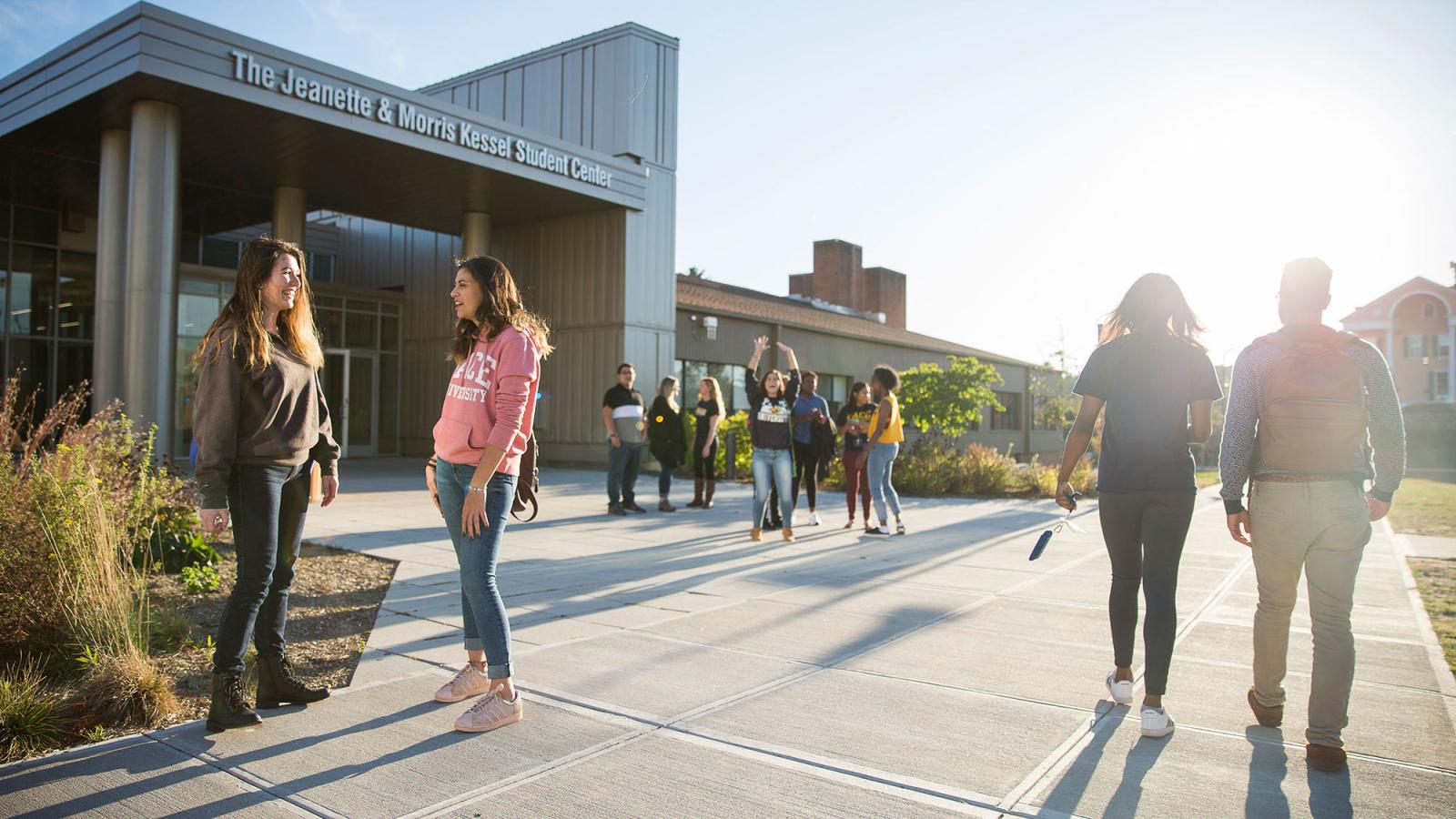 Student walking around the Westchester campus.