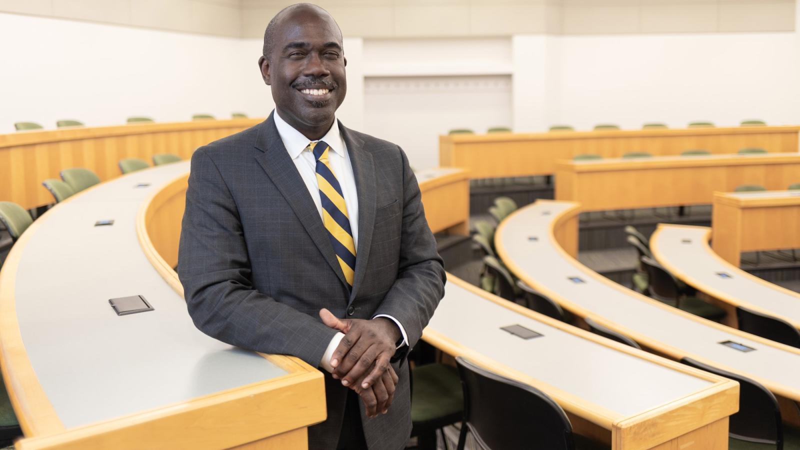 Elisabeth Haub School of Law at Pace University Dean Horace Anderson standing in a classroom